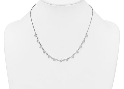 Sterling Silver Rhodium-plated Polished Pave CZ Hearts with Extension Necklace (Style QG6956-16)