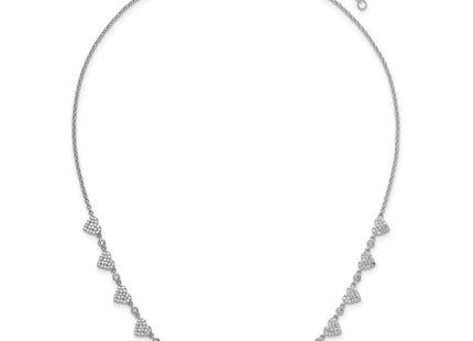 Sterling Silver Rhodium-plated Polished Pave CZ Hearts with Extension Necklace (Style QG6956-16)