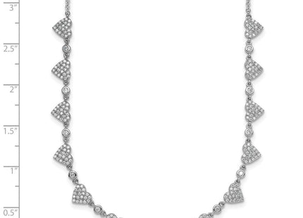 Sterling Silver Rhodium-plated Polished Pave CZ Hearts with Extension Necklace (Style QG6956-16)