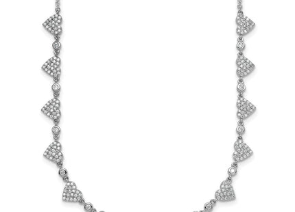 Sterling Silver Rhodium-plated Polished Pave CZ Hearts with Extension Necklace (Style QG6956-16)