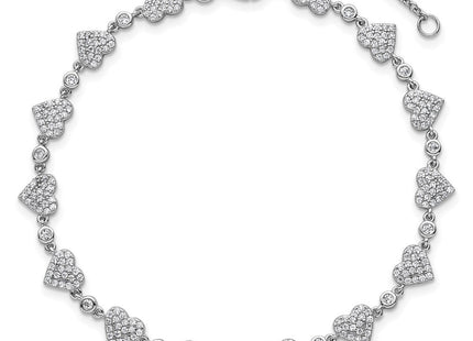 Sterling Silver Rhodium-plated Polished Pave CZ Hearts with Extension Necklace