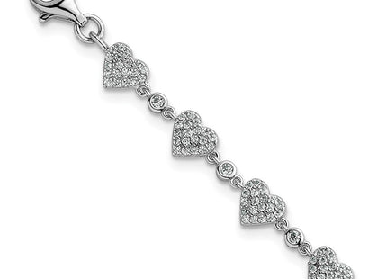 Sterling Silver Rhodium-plated Polished Pave CZ Hearts with Extension Necklace