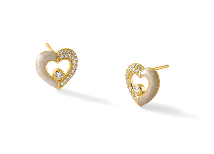 Sterling Silver Gold-tone Polished CZ and Champagne Enamel Open Heart Post Earrings