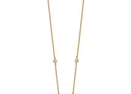 Sterling Silver Gold-tone Polished CZ and Champagne Enamel Open Heart with Extension Necklace (Style QG6957GP-16)