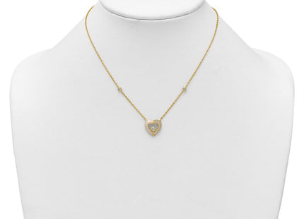 Sterling Silver Gold-tone Polished CZ and Champagne Enamel Open Heart with Extension Necklace (Style QG6957GP-16)