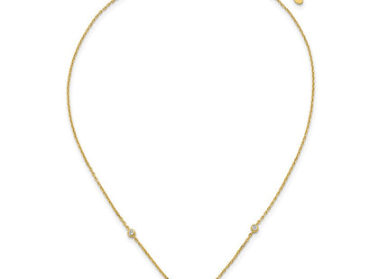 Sterling Silver Gold-tone Polished CZ and Champagne Enamel Open Heart with Extension Necklace (Style QG6957GP-16)