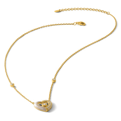 Sterling Silver Gold-tone Polished CZ and Champagne Enamel Open Heart with Extension Necklace