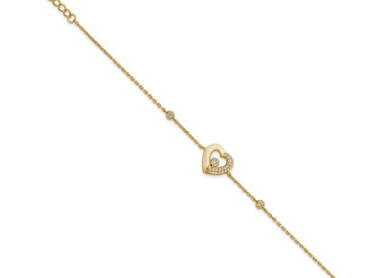 Sterling Silver Gold-tone Polished CZ and Champagne Enamel Open Heart with Extension Necklace