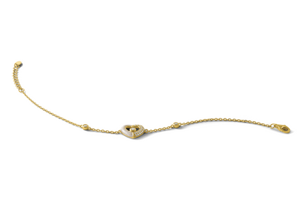 Sterling Silver Gold-tone Polished CZ and Champagne Enamel Open Heart with Extension Bracelet