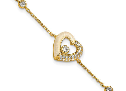 Sterling Silver Gold-tone Polished CZ and Champagne Enamel Open Heart with Extension Necklace