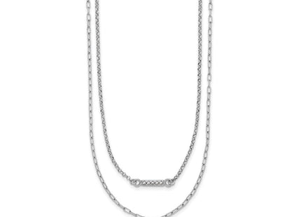 Sterling Silver Rhodium-plated CZ Puffed Heart with extender 2-strand Necklace (Style QG6959-16)