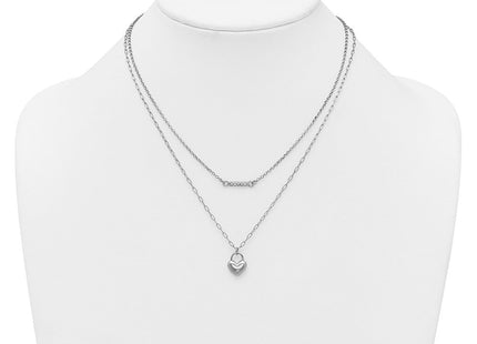 Sterling Silver Rhodium-plated CZ Puffed Heart with extender 2-strand Necklace (Style QG6959-16)