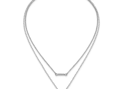 Sterling Silver Rhodium-plated CZ Puffed Heart with extender 2-strand Necklace (Style QG6959-16)