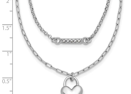 Sterling Silver Rhodium-plated CZ Puffed Heart with extender 2-strand Necklace (Style QG6959-16)