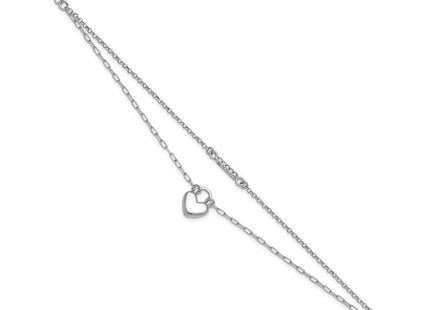 Sterling Silver Rhodium-plated CZ Puffed Heart with extender 2-strand Necklace