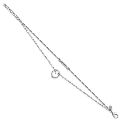 Sterling Silver Rhodium-plated CZ Puffed Heart with extender 2-strand Necklace