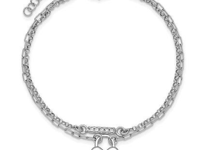 Sterling Silver Rhodium-plated CZ Puffed Heart with extender 2-strand Necklace