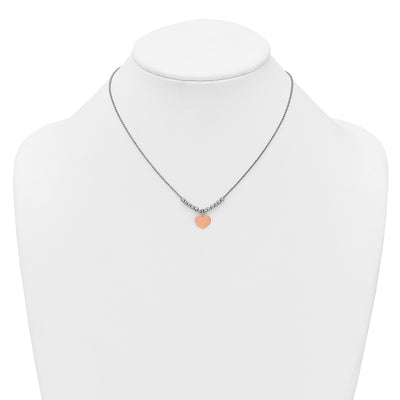 Sterling Silver Rhodium-plated Rose Gold-plated Heart Disc and Textured Beads with extension Necklace
