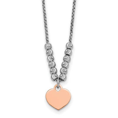 Sterling Silver Rhodium-plated Rose Gold-plated Heart Disc and Textured Beads with extension Necklace