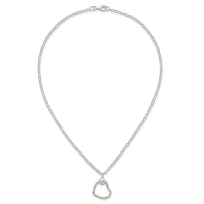Sterling Silver Polished and Twisted Heart Dangle Cable Chain Necklace