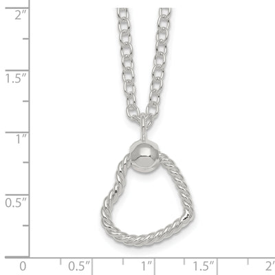 Sterling Silver Polished and Twisted Heart Dangle Cable Chain Necklace