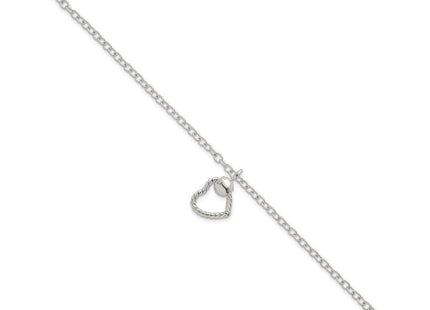 Sterling Silver Polished and Twisted Heart Dangle 7. Cable Chain Necklace