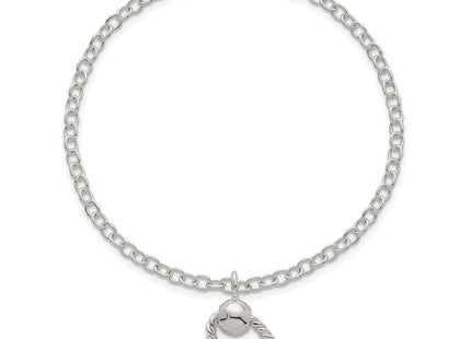 Sterling Silver Polished and Twisted Heart Dangle 7. Cable Chain Necklace