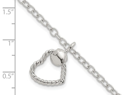 Sterling Silver Polished and Twisted Heart Dangle 7. Cable Chain Necklace