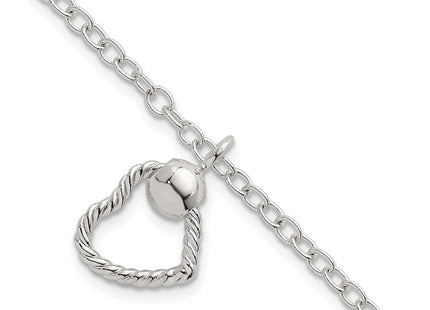Sterling Silver Polished and Twisted Heart Dangle 7. Cable Chain Necklace
