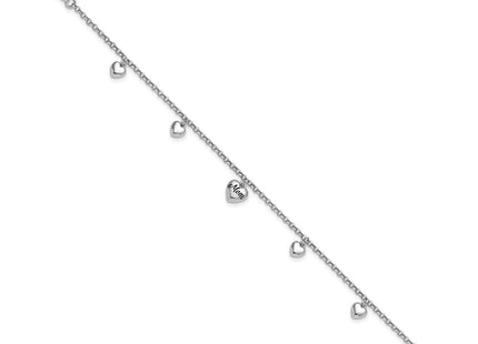 Sterling Silver Rhodium-plated Black Enameled MOM Puffed Heart with Heart Charms 6. with 0. extension Necklace