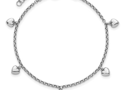 Sterling Silver Rhodium-plated Black Enameled MOM Puffed Heart with Heart Charms 6. with 0. extension Necklace