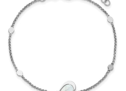 Sterling Silver Rhodium-plated Mother of Pearl Heart 6. with extension Necklace