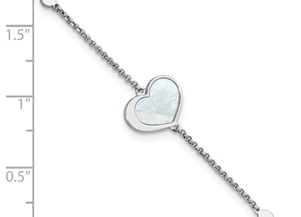 Sterling Silver Rhodium-plated Mother of Pearl Heart 6. with extension Necklace