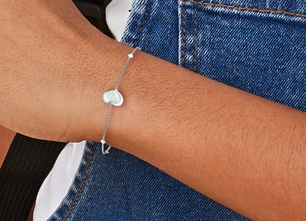 Sterling Silver Rhodium-plated Mother of Pearl Heart 6. with extension Bracelet