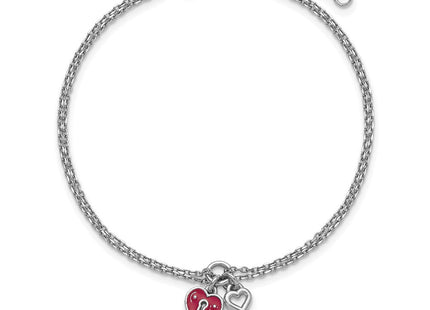 Sterling Silver Rhodium-plated Two-strand Red Enameled Heart Lock and Key 6. with 0. extension Necklace