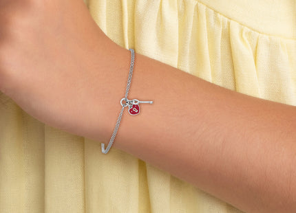Sterling Silver Rhodium-plated Two-strand Red Enameled Heart Lock and Key 6. with 0. extension Bracelet