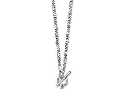 Sterling Silver Rhodium-plated CZ with extender Lock Pendant Toggle Necklace (Style QG6965-16)