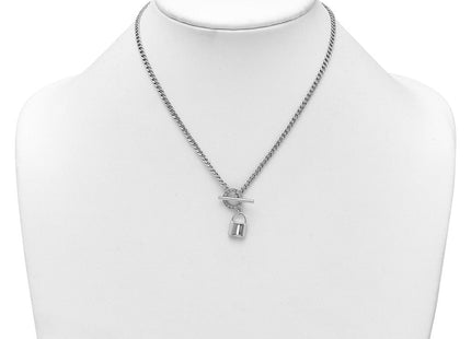 Sterling Silver Rhodium-plated CZ with extender Lock Pendant Toggle Necklace (Style QG6965-16)