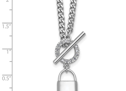 Sterling Silver Rhodium-plated CZ with extender Lock Pendant Toggle Necklace (Style QG6965-16)