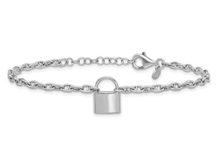 Sterling Silver Rhodium-plated with extender Lock Necklace