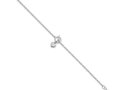 Sterling Silver Rhodium-plated Polished Heart Dangle Paperclip Link 6. with Extension Necklace