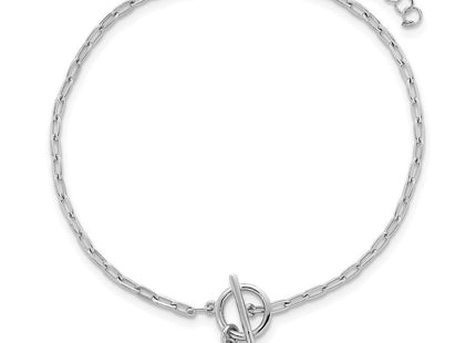 Sterling Silver Rhodium-plated Polished Heart Dangle Paperclip Link 6. with Extension Necklace