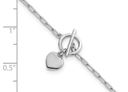 Sterling Silver Rhodium-plated Polished Heart Dangle Paperclip Link 6. with Extension Necklace