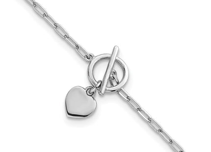 Sterling Silver Rhodium-plated Polished Heart Dangle Paperclip Link 6. with Extension Necklace