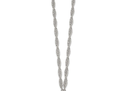 Sterling Silver Polished Fancy Engravable Heart Disc on Rope Chain with Extension Necklace (Style QG6967-16)