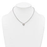 Sterling Silver Polished Fancy Engravable Heart Disc on Rope Chain with Extension Necklace view