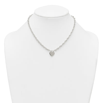 Sterling Silver Polished Fancy Engravable Heart Disc on Rope Chain with Extension Necklace