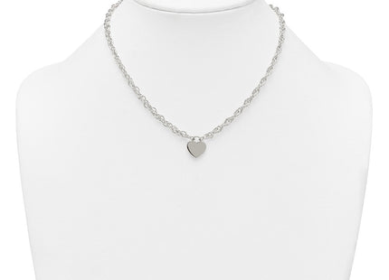 Sterling Silver Polished Fancy Engravable Heart Disc on Rope Chain with Extension Necklace (Style QG6967-16)