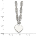 Sterling Silver Polished Fancy Engravable Heart Disc on Rope Chain with Extension Necklace view