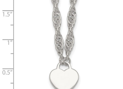 Sterling Silver Polished Fancy Engravable Heart Disc on Rope Chain with Extension Necklace (Style QG6967-16)